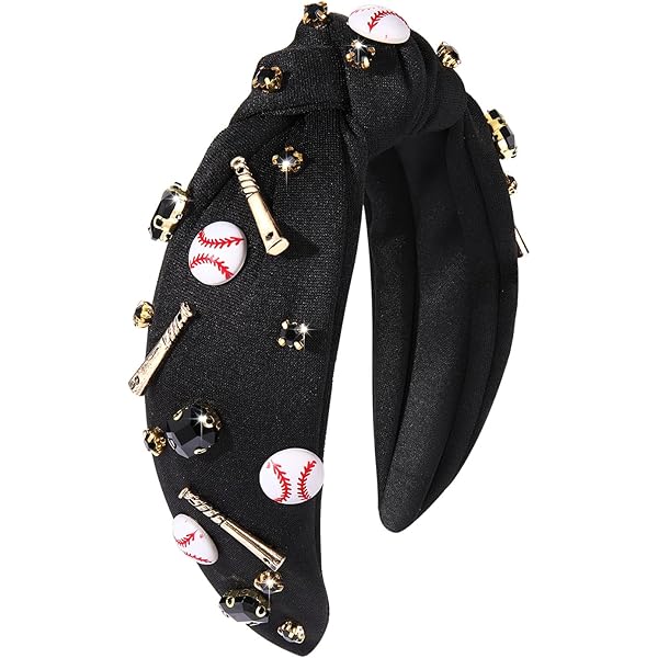 CAVETEE Diadema De Fútbol Para Mujer, Diadema Anudada Con Diamantes De Imitación De Color Rojo Y Perlas De Imitación, Diadema Con Nudo Superior, Regalos Para Fanáticos De Los Deportes