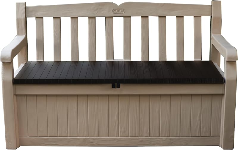 Cassapanca Contenitore Eden con Capacità di 265 Litri in Resina, Resistente agli agenti atmosferici, Colore Beige/Marrone, 140 x 60 x 84 cm