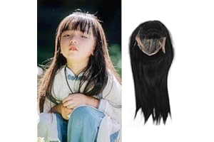 Brrnoo Children Wig, Long Straight Black Hair, Bangs, Heat Resistant Synthetic, Party, Halloween, Costume Play