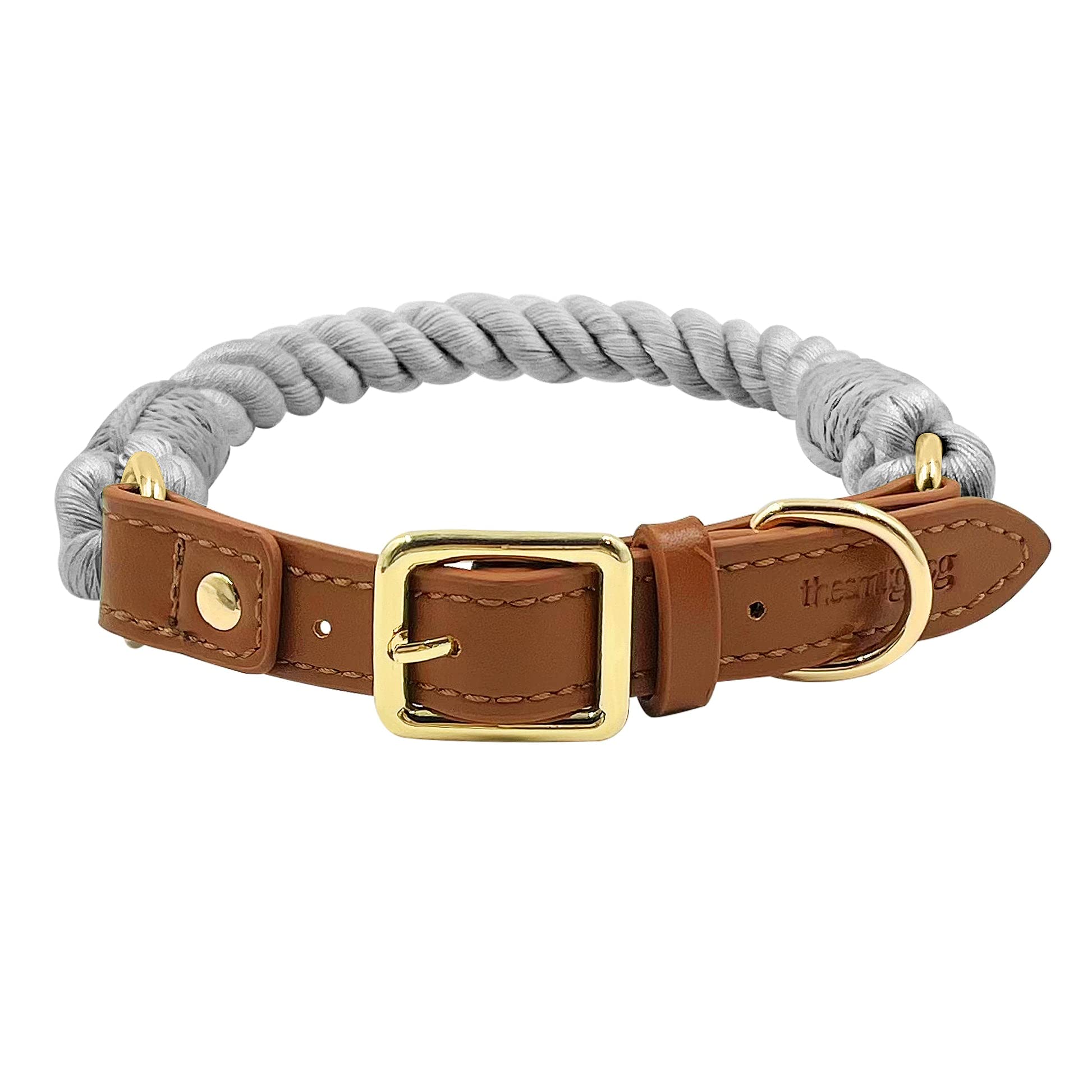 The Smug Dog Boston Rope Braided Collar for Dogs - Stylish X-Large Grey with D-Ring, Leather Finish & Golden Buckle -Soft Dog Collar for Small, Medium and large Dogs for Training,Walking