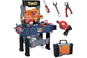 PIXATA Kids Tool Bench, Realistic and Electric Drill, Transformable Tool Set, Toddler Bench Pretend Play Learning Gift for Boys & Girls