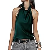 Satin Silk Halter Tops for Women Open Back Mock Neck Draped Camisole Sexy Sleeveless Backless Summer Going Out Tops