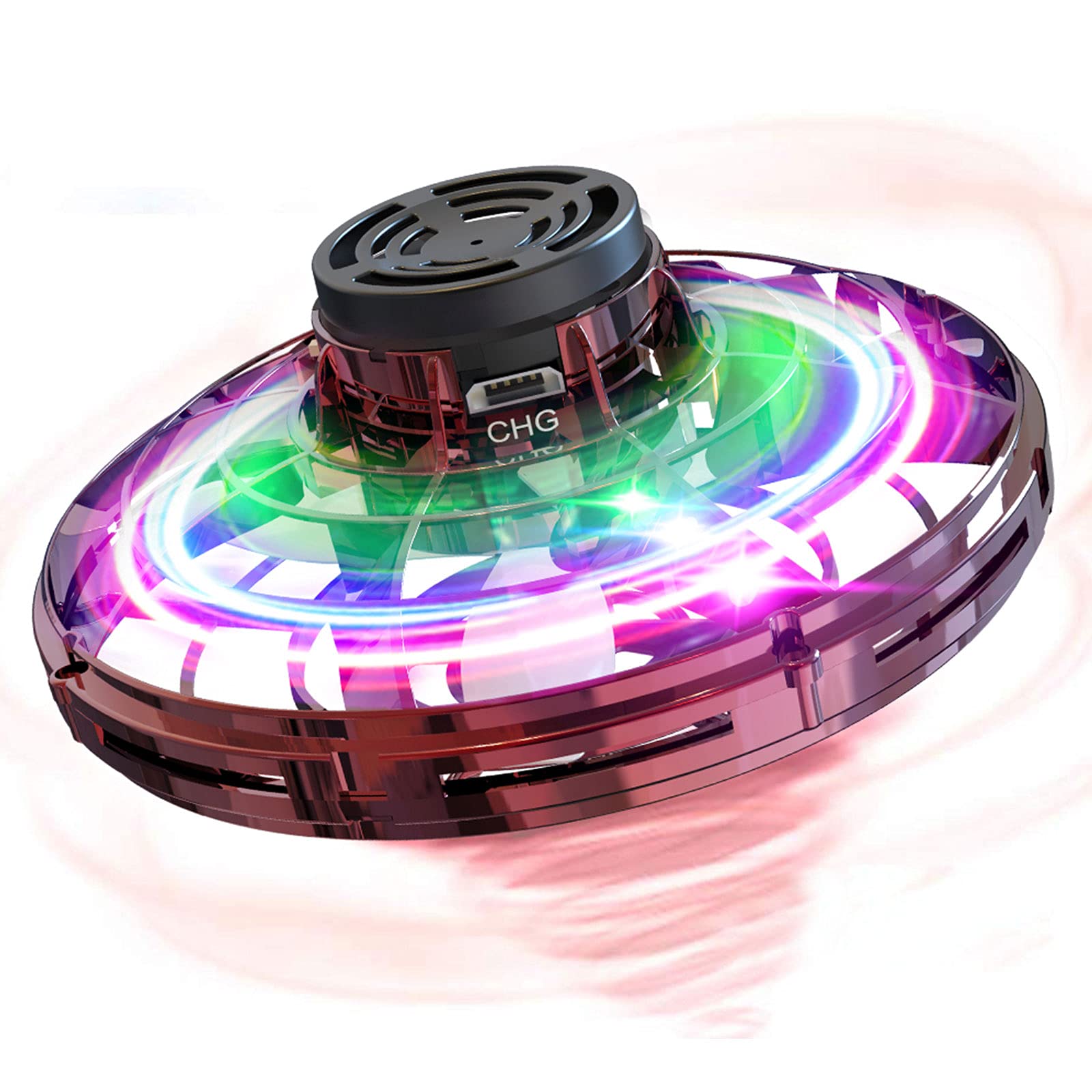 Hand Operated Drone for Kids Adults Gifts, Flying Ball Toys, Mini Spinner Dron with 360° Rotating and Shining LED Lights, Small Helicopter UFO Indoor Outdoor Fun (Red)