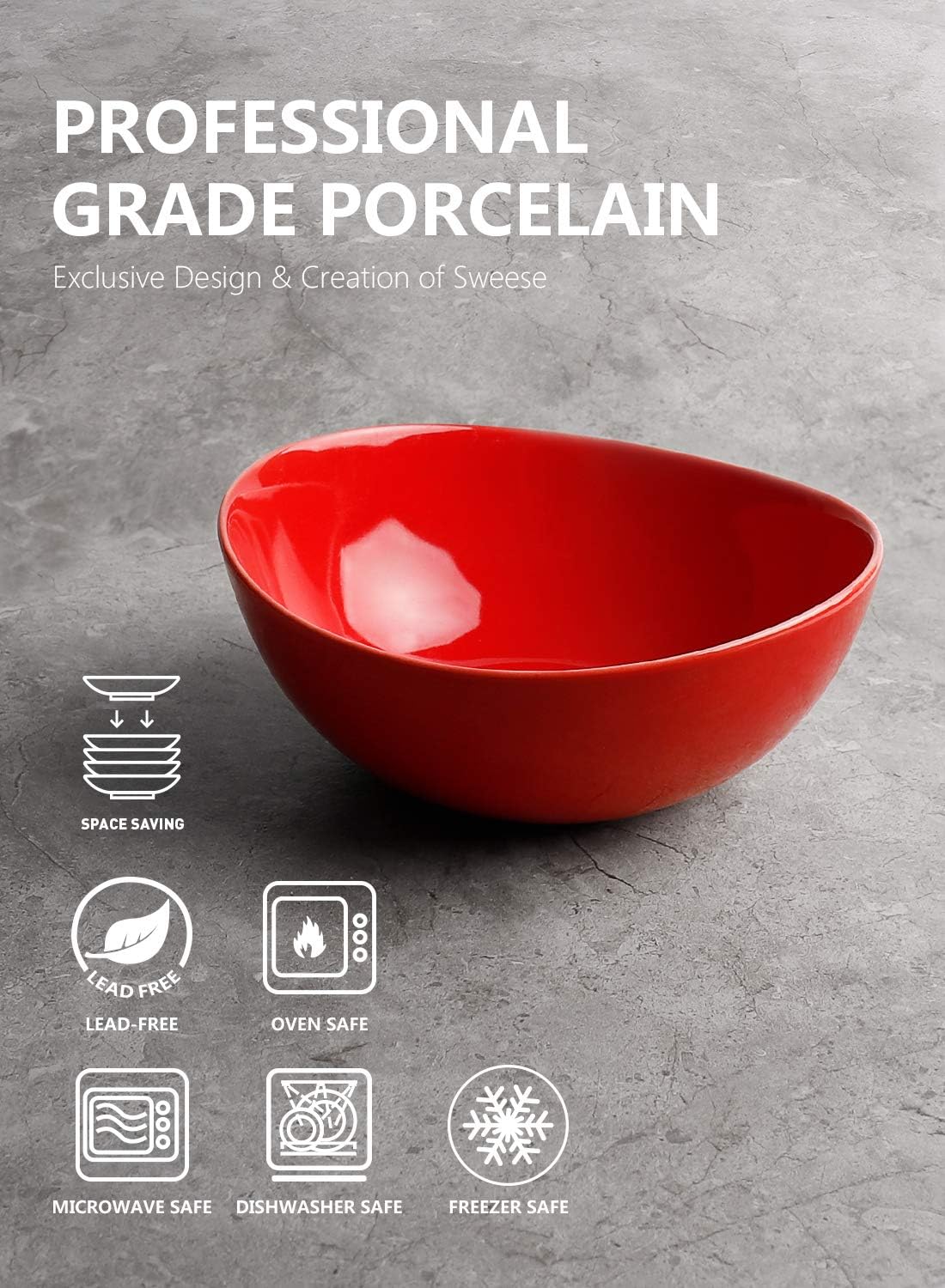 Sweese 103.401 Porcelain Bowls - 28 Ounce for Cereal, Salad and Desserts - Set of 4, White: Kitchen & Dining