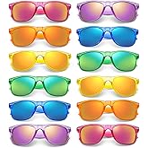 SUNOVELTIES 12/24 Pack Neon Party Sunglasses Mirrored/Jelly Lens Bulk Glasses Horn Rimmed Eyewear for Men Women