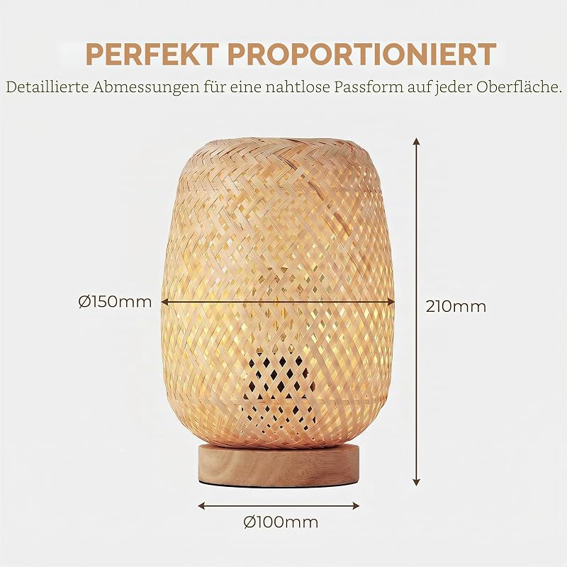 BARCELONA LED Tischlampe Ruka Aus Rattan Und Holz E27