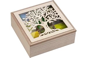 handrong Tea Box Organizer,Wood Teas Bag Holder,Tea Organizers and Storage,Teas Organizer with Tree Pattern for Home Kitchen Office