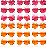 Acuxiaza 18 Pairs Pink and Orange Heart Sunglasses for Women Plastic Rimless Heart Shaped Glasses Bachelorette Party Sunglasses for Wedding, Bridal Shower, Valentine's, Sunset Party, Birthday