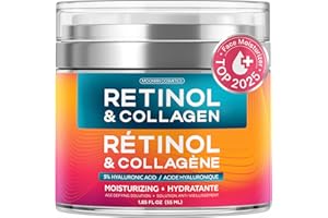 Retinol Cream for Face with Hyaluronic Acid, Collagen Day & Night Moisturizer for Women and Men, Age Solution Cream, 1.85 Oz