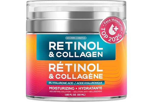 Retinol Cream for Face with Hyaluronic Acid, Collagen Day & Night Moisturizer for Women and Men, Age Solution Cream, 1.85 Oz
