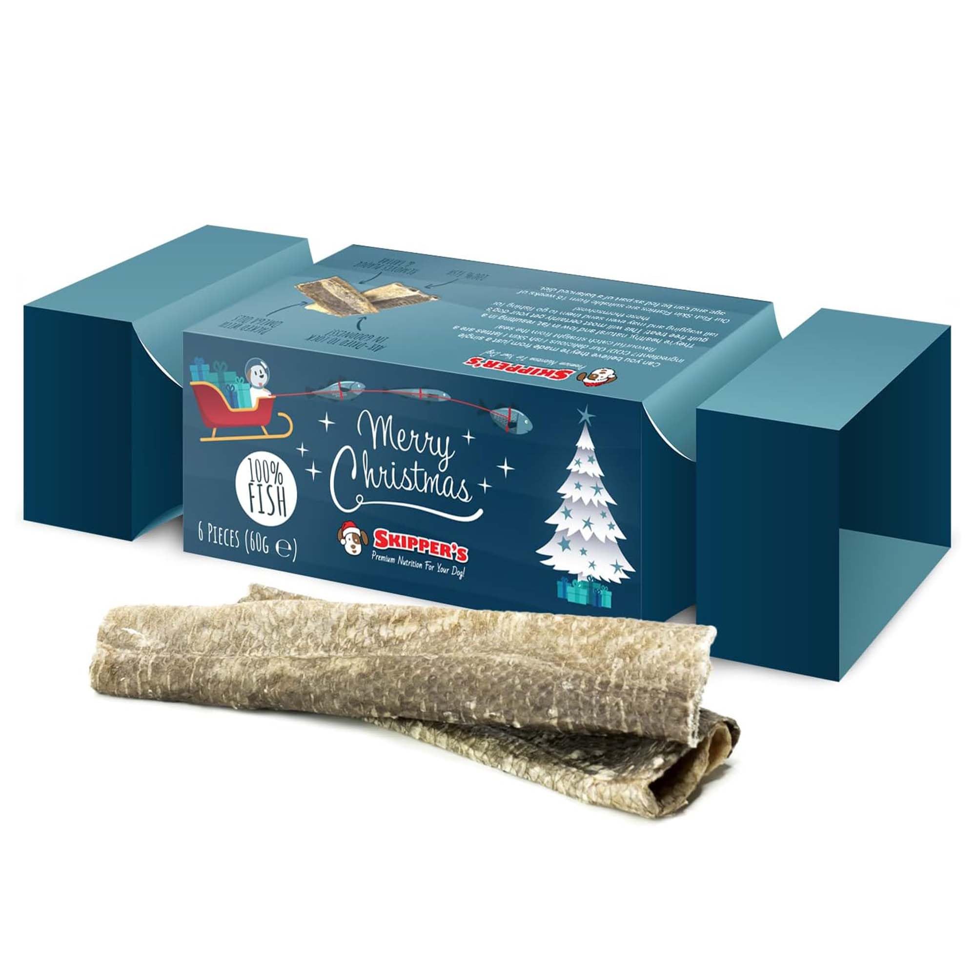 SKIPPER'S Christmas Crackers for Dogs - Contains White Fish Skin Flatties, Handmade & Air Dried Crackers Dog Treats, 100% Natural Long Lasting Dog Chews, High Protein Low Fat, Rich in Omega 3 | (60g)