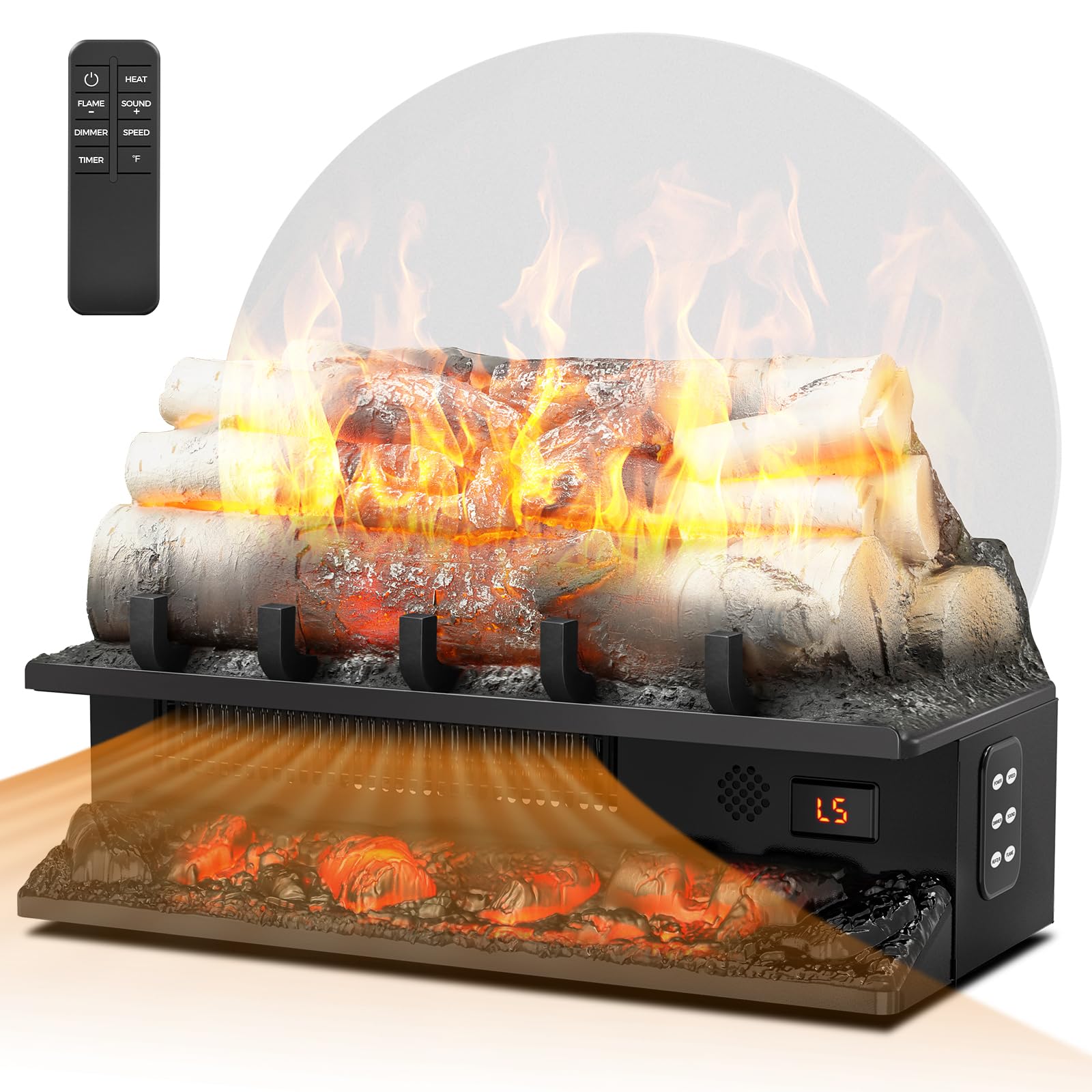 21" Freestanding Electric Fireplace Log Set with Cracking Sound, Fireplace Insert Heater with 8H Timer, 750w/1500w, 5 Flame Brightness & 5 Flicker Speeds, Overheat Protection, Remote Control Image