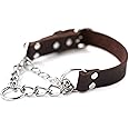 Mighty Paw Martingale Dog Collar - No Pull Design - Stainless Steel Chain - Limited Chain Cinch Training - Brown Leather Martingale Training Collar - Large Size