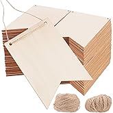 KOHAND 100 PCS 6 x 3.8 x 0.1 Inches Unfinished Wood Sign, Pre Drilled DIY Rustic Wood Signs Wooden Banner Blank for Painting Engraving Decorations