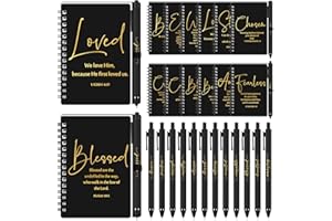 Kosiz 12 Sets Inspirational Christian Gifts Bulk A6 Notebooks Prayer Journals with Pens Spiral Bible Journal Religious Christmas Gift for Church Women Men Sunday School Teacher Coworker (Black)