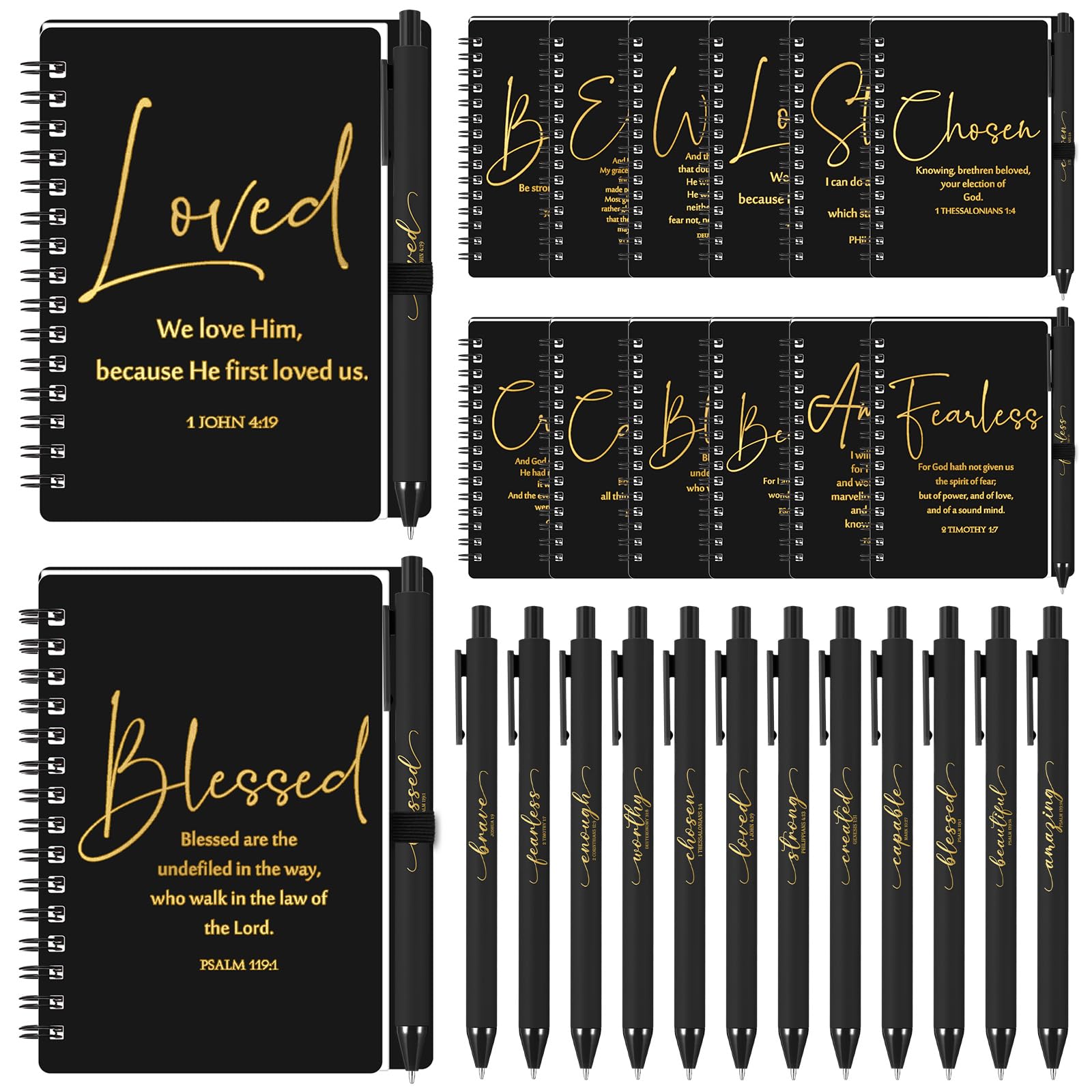 Photo 1 of Kosiz 24 Sets Inspirational Christian Gifts Bulk Christian Notebooks Prayer Journals with Pens Spiral Bible Journals Religious Gifts for Church Grandparent Pastors Day Sunday School (Black)