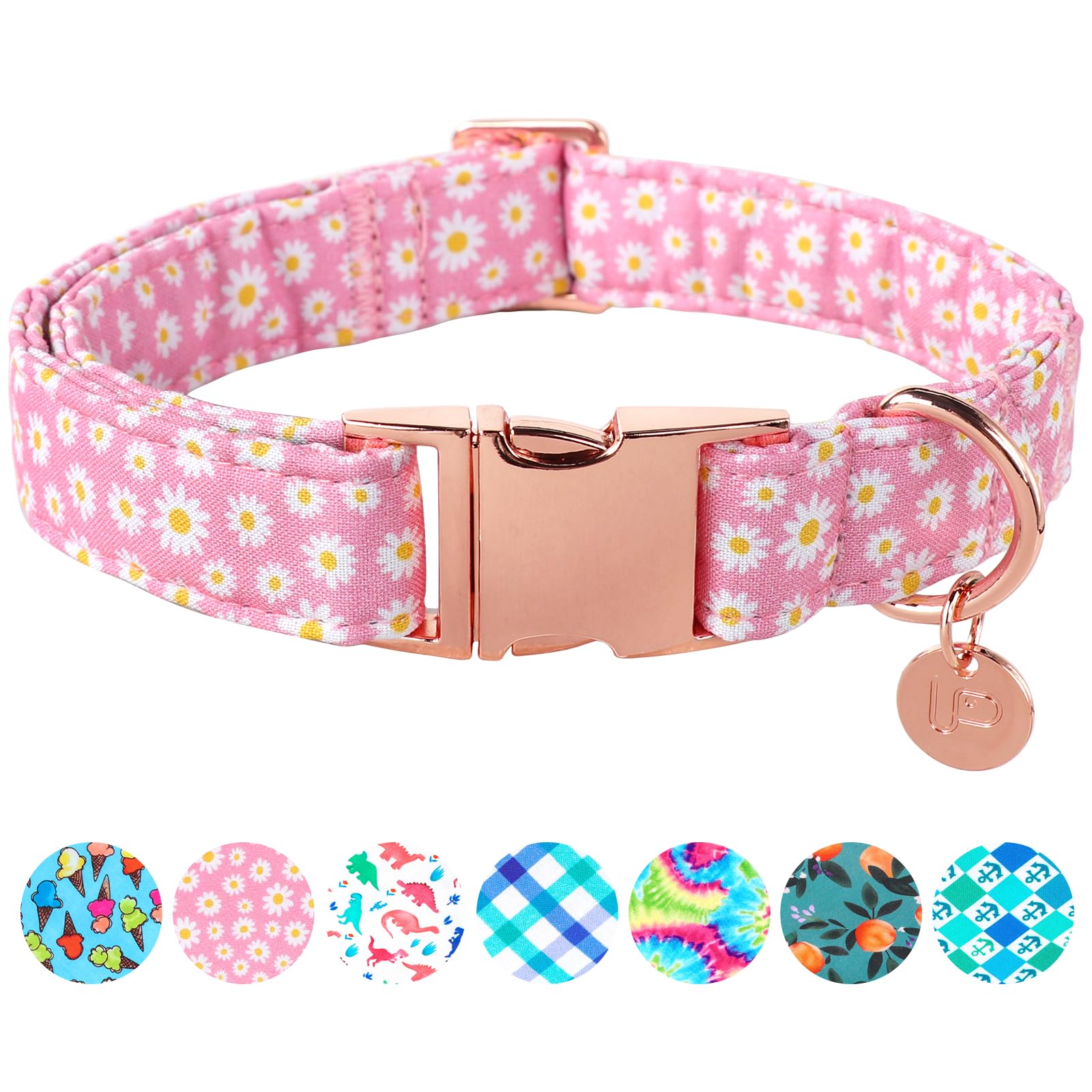 Daisy Summer Cotton Dog Collar with Metal Buckle Gift Pink Collar