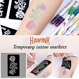 HAWINK Temporary Tattoo Markers for Skin - 10 Dual-End Pens & 56 Stencils view 5