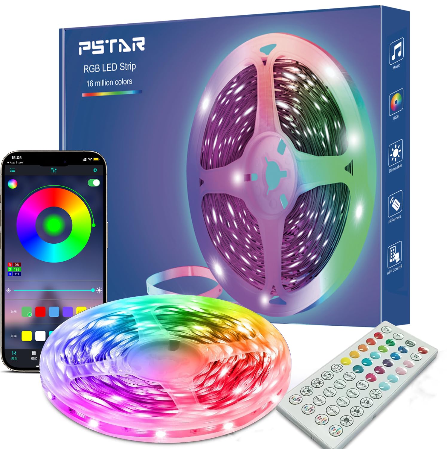 PSTAR 10M LED Strip Lights, APP Control Colour Changing LED Lights with Remote, Music Sync Built-in Mic, Flexible Lights for Bedroom Lighting Home Decoration — image 1