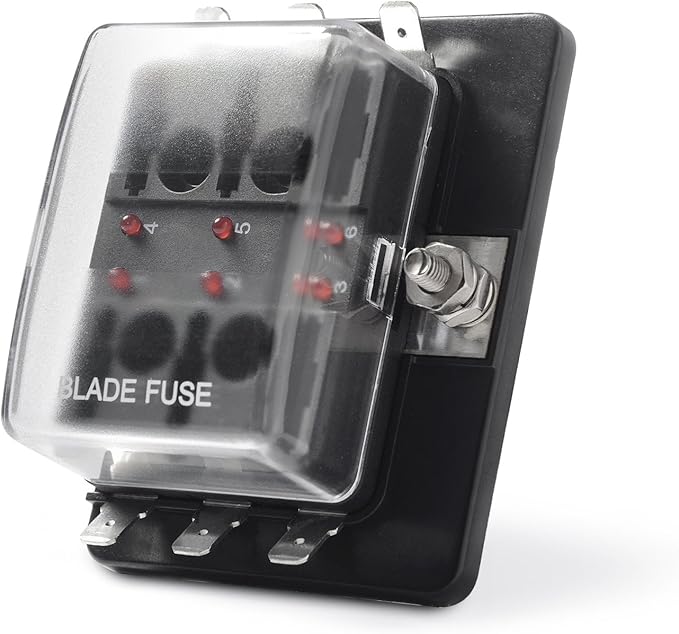 MICTUNING 6Way LED Illuminated Automotive Blade Fuse Holder Box Fuse Block with Cover, Fuse