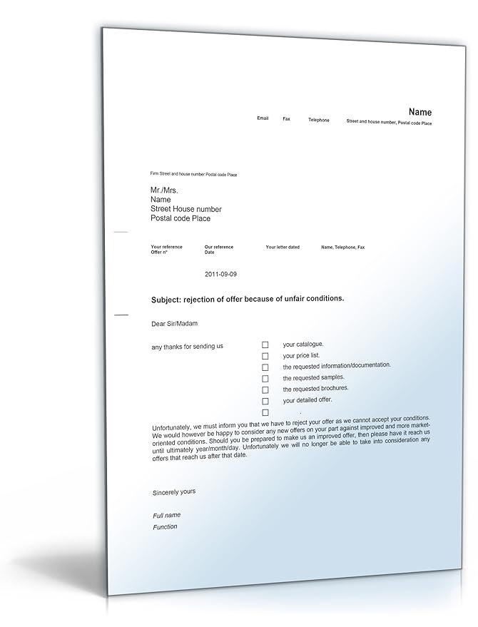 Geschäftsbrief Ablehnung Angebot Englisch Word Dokument Amazon