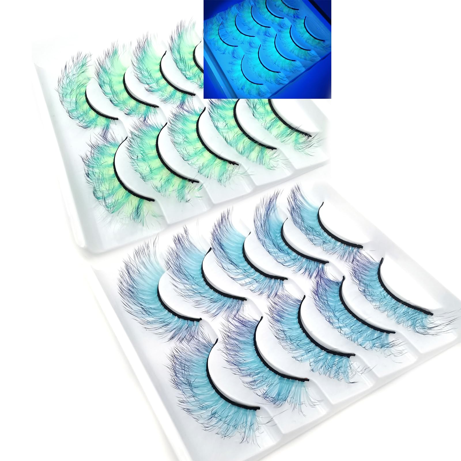 Holzsammlung Ombre Colored False Eyelashes, 3D Faux Fluffy Colorful Mink Lashes Natural Look 17-20mm, Fluorescence Lashes for Stage Effect Drag Party Wedding Holidays Halloween, 10 Pairs 2 Styles