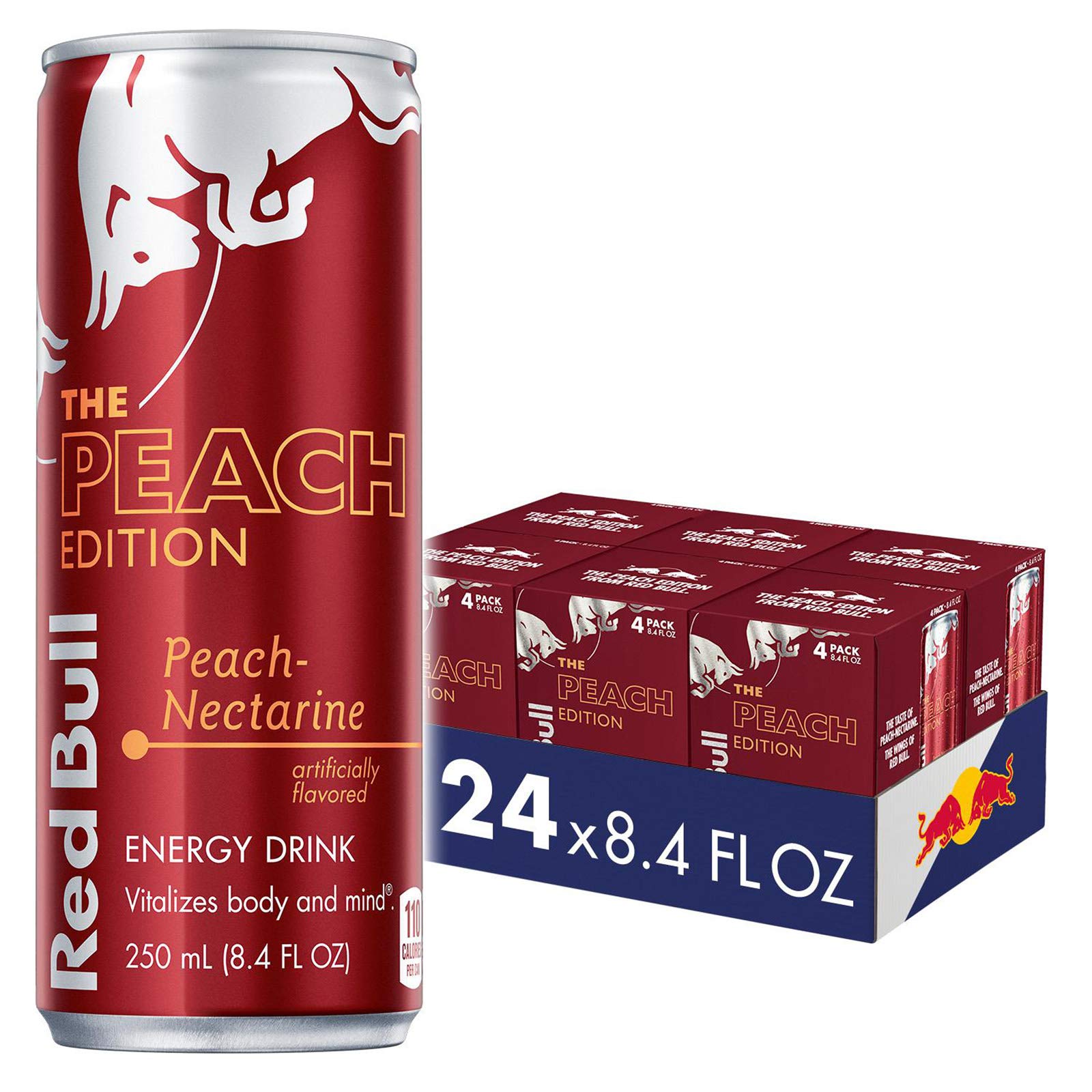 Red Bull Energy Drink, Peach Edition, 8.4 Fl Oz 4 count, Pack of 6 (24 pack)