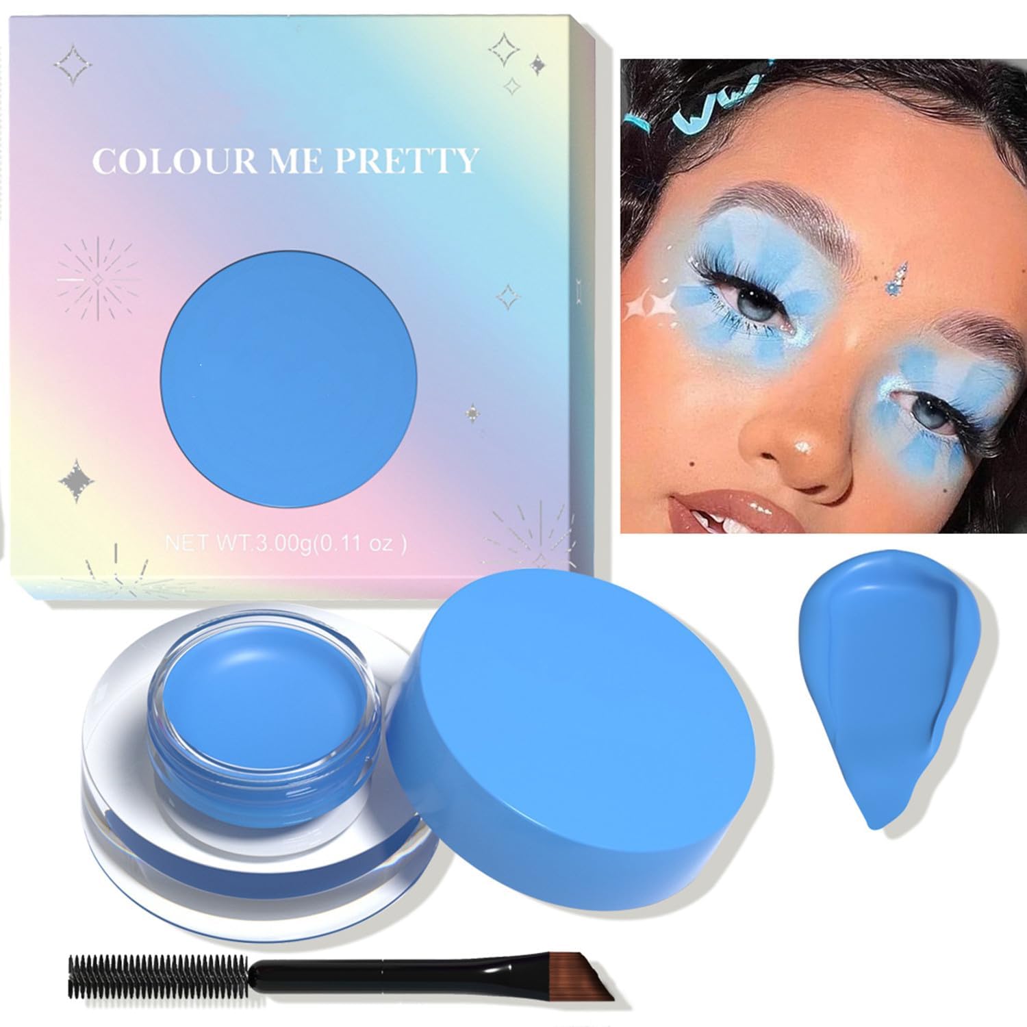 NACGUO 12 Color Eyebrow Pomade Gel Eyeliner Cream Eyeshadow Long Lasting Waterproof Matte Eyebrow Pomade Gel Eyeliner Eyeshadow with Brush for Daily or Cosplay (Blue)