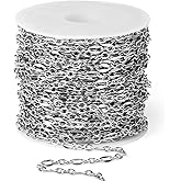 33FT Stainless Steel Lip Chain Roll 3mm Long and Short Link Chains Spool Bulk for DIY Craft Jewelry Making