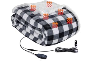 Big Ant Electric Car Blanket 12V Heated Car Blanket with 4 Hours Auto Off, Fast Heating Level Electric Blanket for Car Truck SUV RV Car Electric Blanket 58" x 42" (Black and White,Upgrade Model)