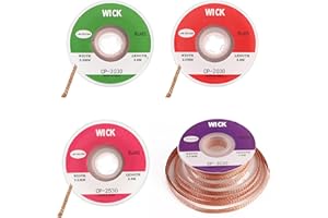 Desoldering Wick, 4 PCS Solder Wick Copper Solder Removal Braid 2mm 2.5mm 3mm 3.5mm Low Residue No-Clean Electronic Desolderi