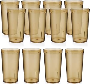 Lawei 12 Pack Plastic Drinking Glasses - 12 Oz Reusable Plastic Water Tumblers Unbreakable Beverage Cups for Home Kitchen Office (Amber)