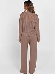ANRABESS Womens 2 Piece Outfits Crochet Sheer Knit