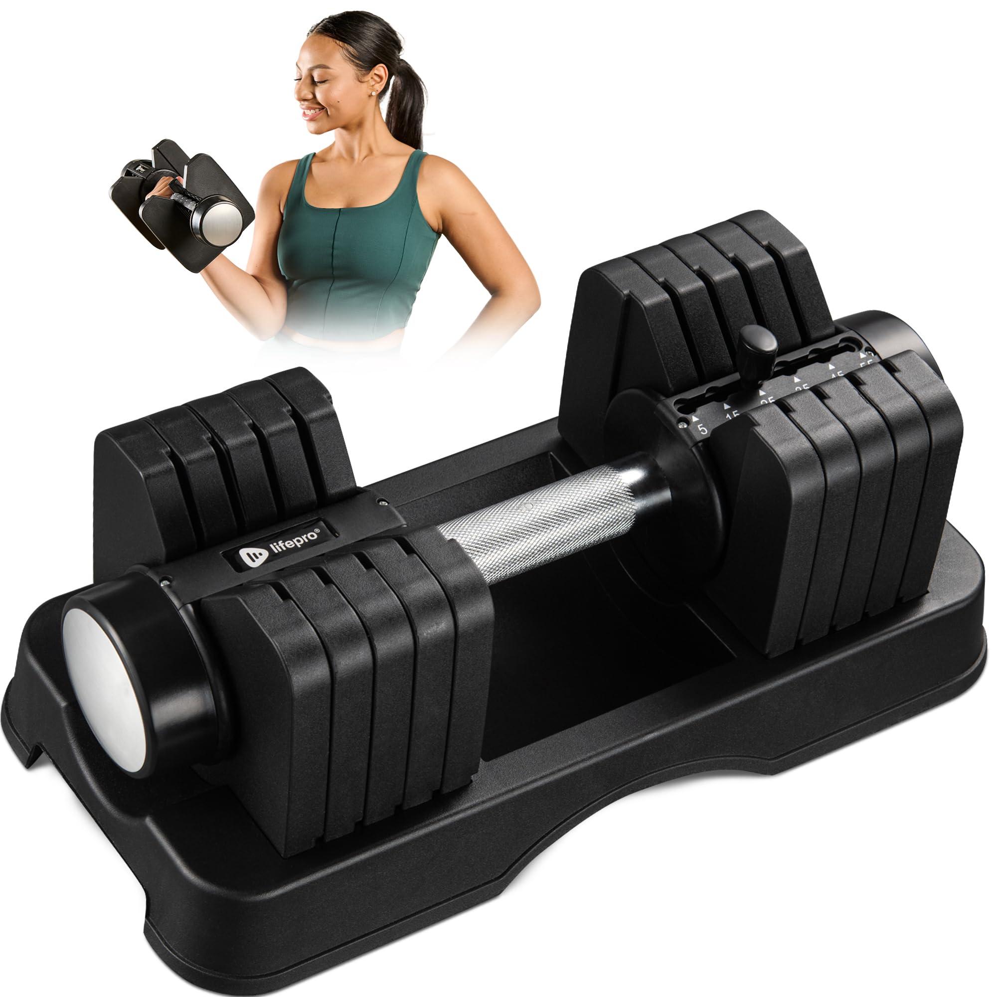Photo 1 of ***MINOR DENT***Lifepro Adjustable Dumbbells Set/Single - 15lb 43lb 55lb 90lb 25 lb Dumbbell Sets with Rack - Quick Adjust, Secure Grip weights dumbbells set - Compact Hand Weights for Women/Men at Home Gym