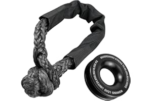 Bevinsee Heavy Duty Synthetic Soft Shackle Recovery Ring Kit, 1pc 66,000lbs Winch Snatch Recovery Ring + 1pc 33,000lbs Shackles Rope for ATV SUV UTV SXS, 4x4 Truck Tackle Winch Rope System Black
