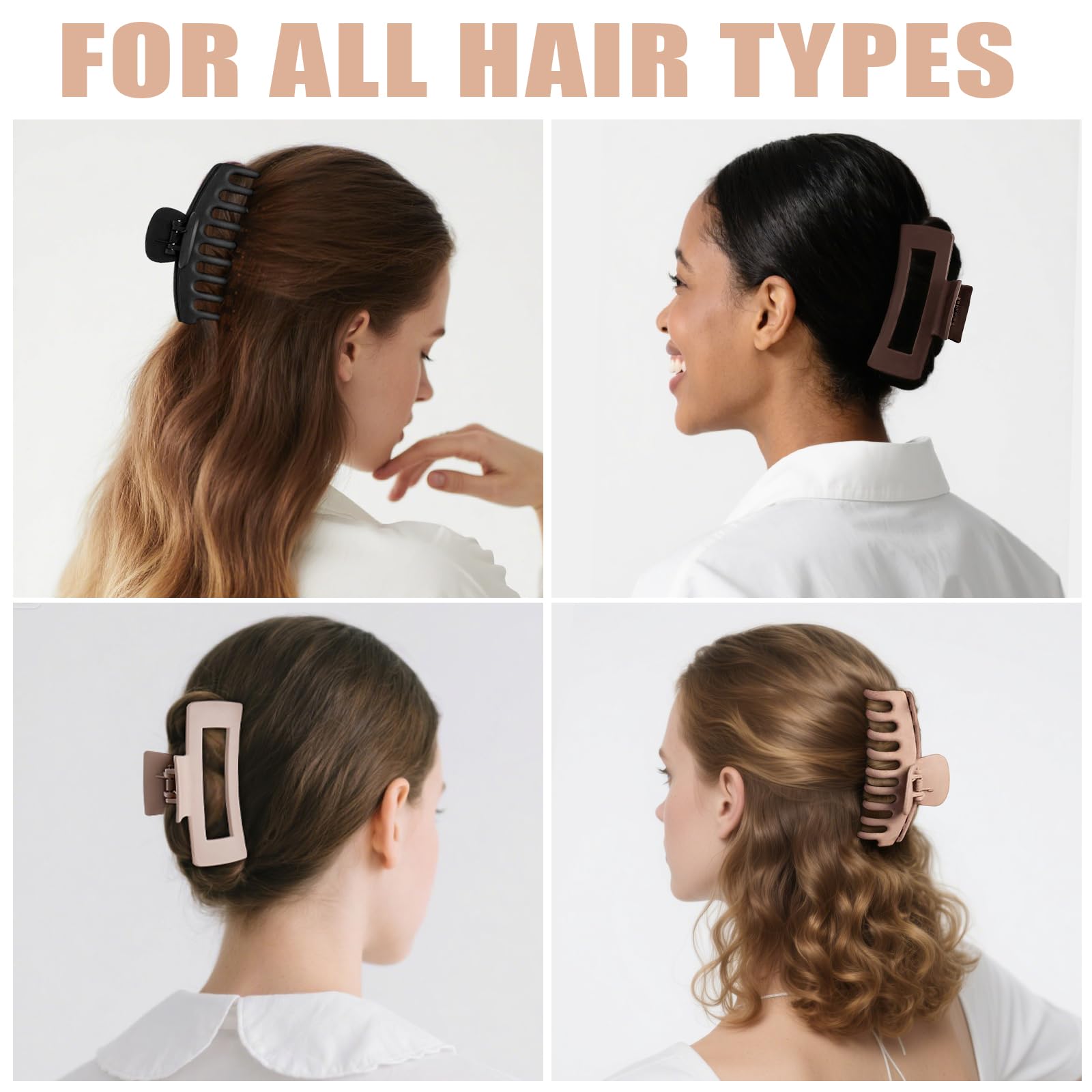 TOCESS 8 Pack Big Hair Claw Clips for Women Large Claw Clip for Thin Thick Curly Hair 90's Strong Hold 4.33 Inch Nonslip Matte Jumbo Hair Clips (8 Pcs)