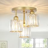 Rayofly Modern Crystal Chandeliers Ceiling Light 3-Lights Gold