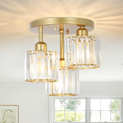 Rayofly Modern Crystal Chandeliers Ceiling Light 3-Lights Gold