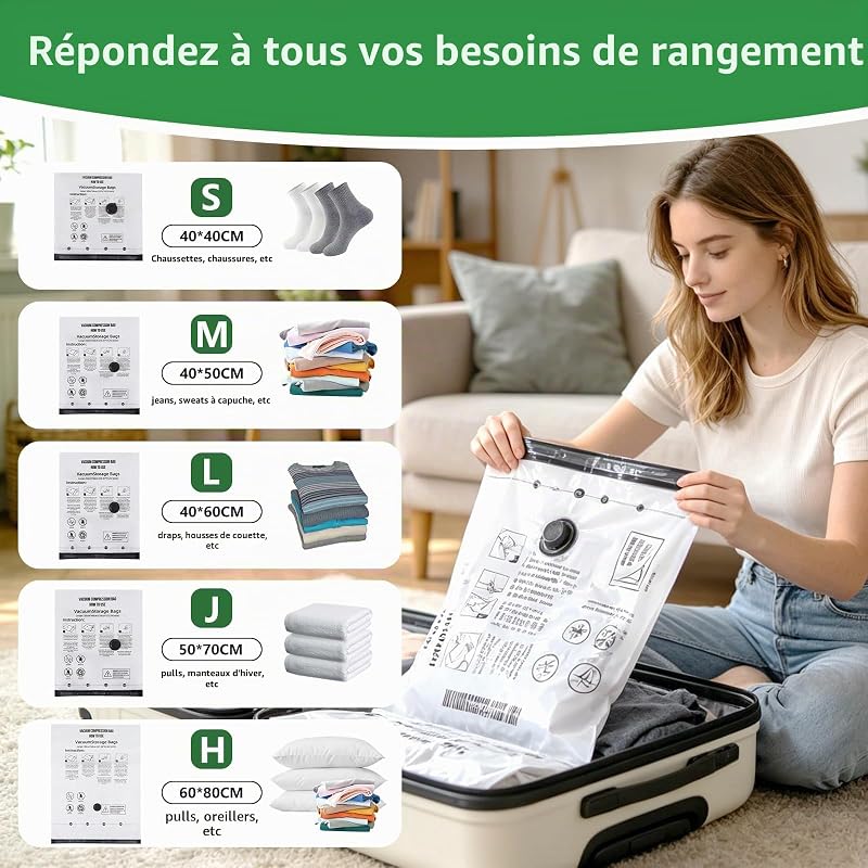 Sacs vides pour vêtements avec pompe à air électrique, 10 pièces