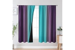 Estelar Textiler Teal and Purple Blackout Curtains for Girls Bedroom, Full Room Darkening Rod Pocket Ombre Curtains for Kids Room, Thermal Insulated Light Blocking Gradient Drapes, 52Wx63L, 2 Panels