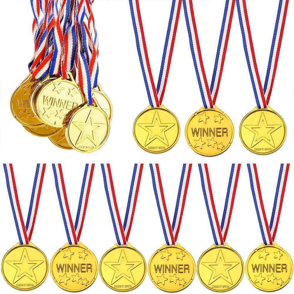 48Pcs Plastic Gold Medals Kids Children's for Classroom School Sport Day Star Winners Kids Sports Day Olympic Game Prizes Awards Toys Bag Fillers