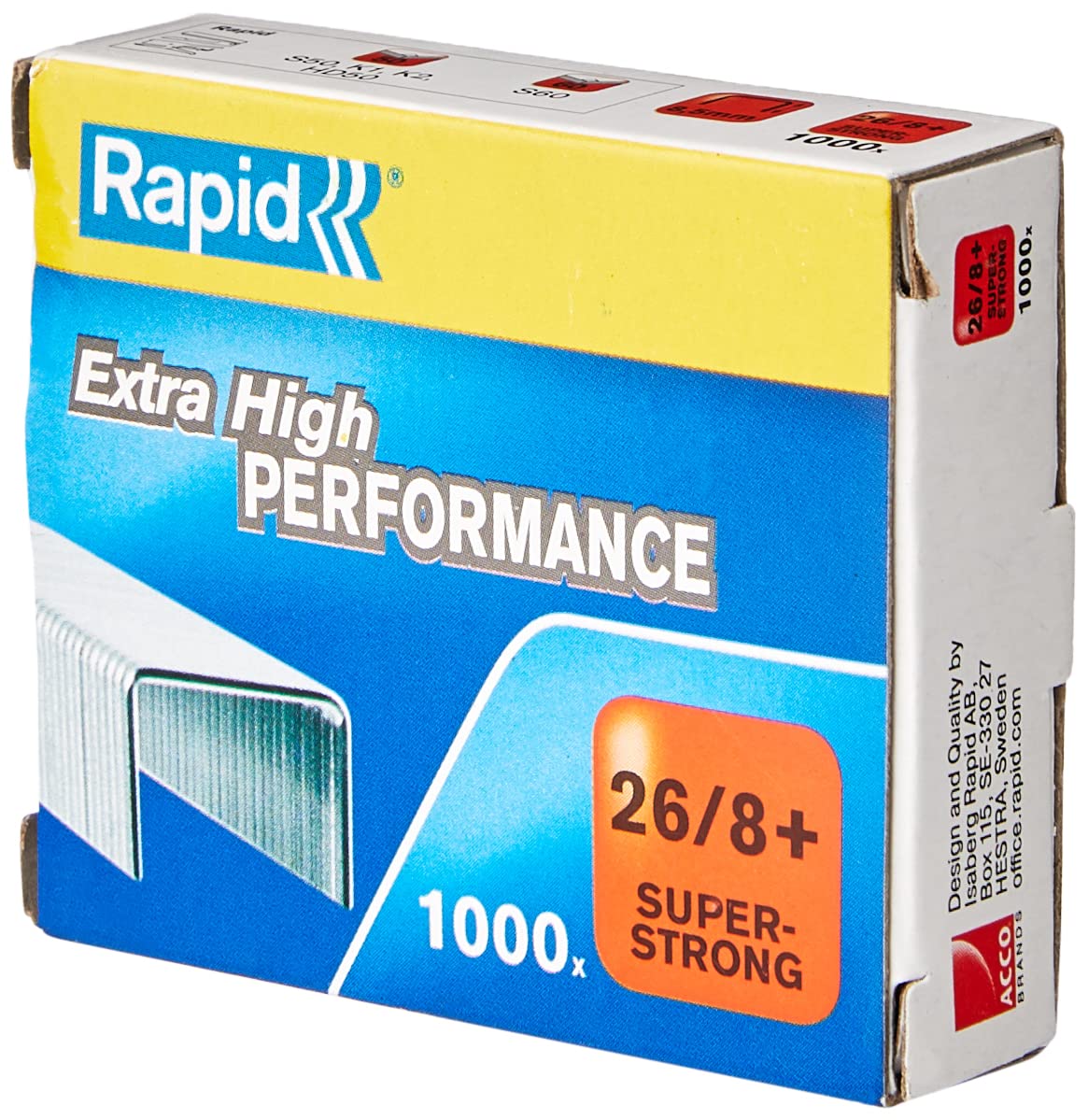 Rapid 26/8+mm Super Strong Staples, For Stapling up to 50 Sheets, Use with Desktop Staplers and Pliers, Galvanised Wire, Box of 1000, 24861600