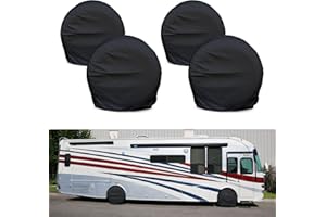 Leisure Coachworks Tire Covers for RV Wheel Set of 4, Motorhome Tire/Wheel Covers Waterproof Soft Vinyl Black Tire Protectors Tire Covers Fits 40" to 42" Tire Diameters