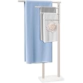 BathAce Standing Towel Rack, 304 Stainless Steel Towel Holder Stand with Weighted Marble Base, Floor Bath Towel Racks for Bathroom, Pool, Outdoor with 3 Swivel Towel Arms, Brushed Nickel