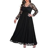 Talisea Plus Size Formal Wedding Dresses - Gowns Evening Prom Elegant V Neck Long Sleeve Lace Chiffon Long Maxi Dress