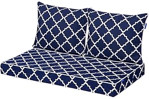 INFBLUE Outdoor Loveseat Cushion Set 46'' x 26'', Outdoor Deep Seat Cushions for Patio Furniture, Water Repellent Outdoor Seat Cushion and Couch Back Cushions for Bench, and Swing (Blue Plaid)
