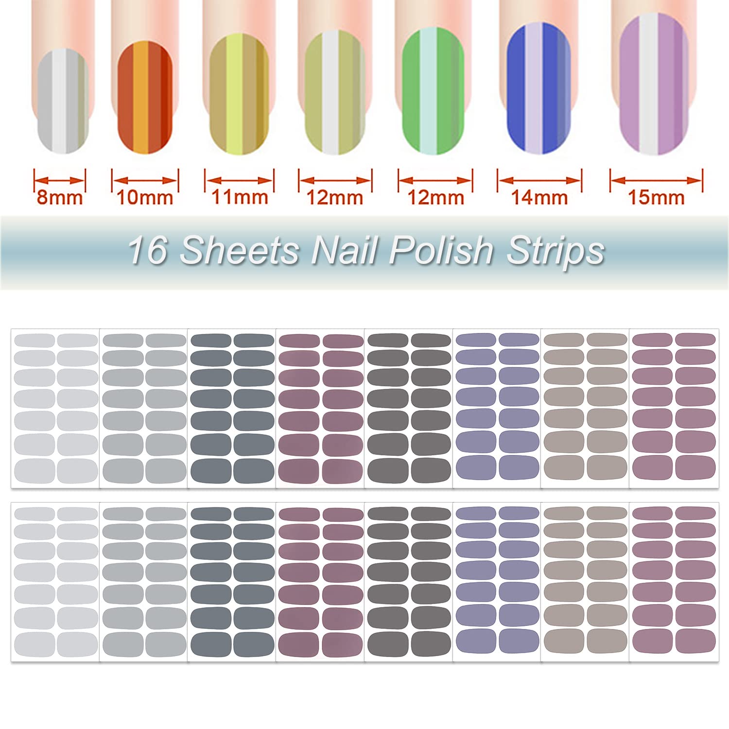 DANNEASY 16 Sheets Nail Wraps for Women Nail Polish Strips Solid Color Self Adhesive Nail Polish Stickers Stick On Nails Nail Accessories with 1pc Nail File, Cuticle Stick (Gray) - Image 2
