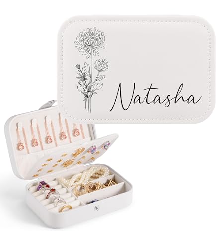 Boîte à Bijoux Personnalisable Loongway - Coffret Voyage Motifs Floraux & Nom - Organisateur Cuir PU Velours - Cadeau Fille