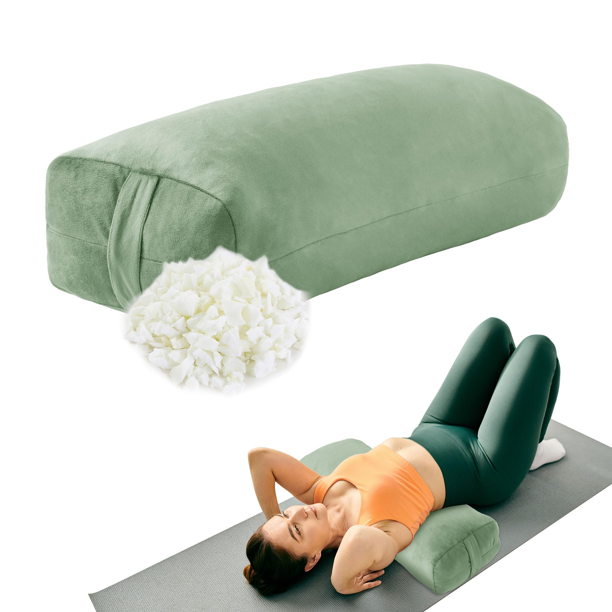 View 1 of **MINOR DAMAGE - USED**
HOMBYS Shredded Foam Yoga Bolster Pillow for Restorative Yoga & Meditation, Versatile Rectangular Yoga Support Pillow Premium Meditation Cushion with Washable Velvet Cover& Carry Handle (Green)