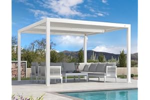 PURPLE LEAF Outdoor Louvered Pergola 12' x 12' White Aluminum Pergola Modern Shade Gazebo with 2 Independently Adjustable Rainproof Hardtop for Patio Garden Yard